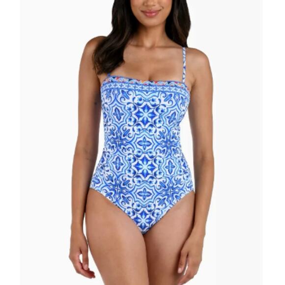 La Blanca Set- Blue Wrap Cover Up One Size & Swimsuit Size 12 - Picture 2 of 10